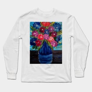 A lovely boutique of abstract vibrant bright colorful  flowers in a tall glass vase Long Sleeve T-Shirt